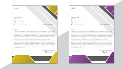 Corporate Business Style Letterhead Design Vector Template Set. Professional And Creative Print Ready Design with Unique Shape And Two Color Variations. 