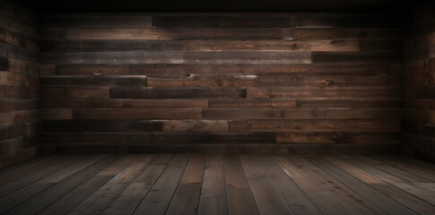 Dark wooden empty room background. Generative AI