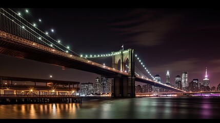 Fototapeta premium city bridge at night, ai generative