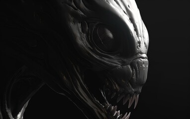 alien's head in the space of a black, in the style of hard surface modeling
