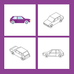 isometric car set isolated on white  