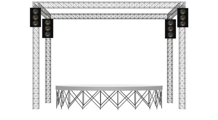 Fototapeta na wymiar white stage and speaker with spotlight on the truss system on the white background 
