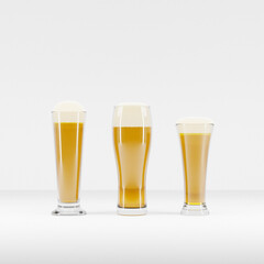 Set of beer glasses on white background. 3d render