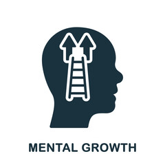 Mental Growth Silhouette Icon. Psychology Therapy Solid Sign. Human Head with Ladder. Intellectual Process Symbol. Potential Career Success Motivation Glyph Pictogram. Isolated Vector Illustration