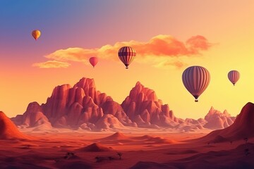 Desert balloon sunset. Generate Ai