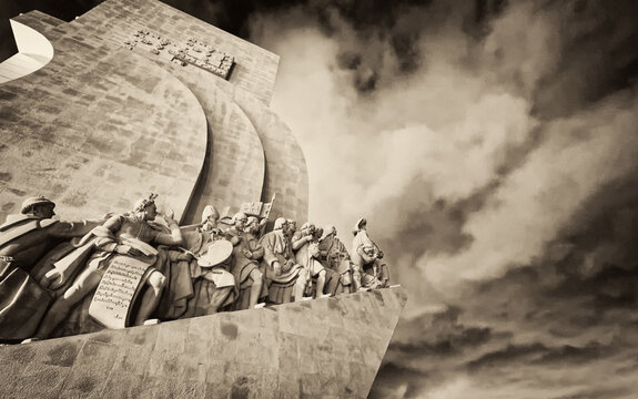 Pedrao dos Descobrimentos at night. It is a monument that is dedicated to the Portuguese who took part in the Age of Discovery in Belem