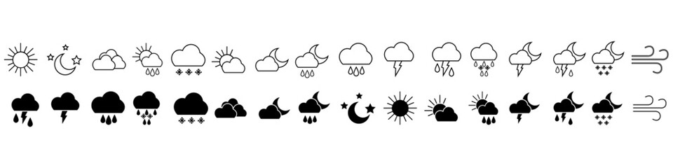 Weather icon vector set. Synoptic illustration sign collection. Weather forecast symbol or logo.