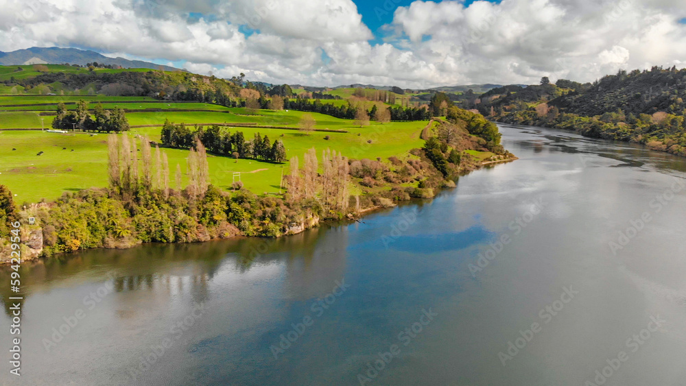 Wall mural amazing aerial view of waikato river in spring season, north island - new zealand