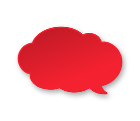 Red 3D paper speech bubble cloud. Simple minimal thought balloon infographic design element