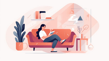 woman on couch reading