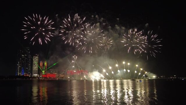 Fireworks lighting up the sky as part of 50th Golden Jubilee UAE National Day celebrations in Abu Dhabi