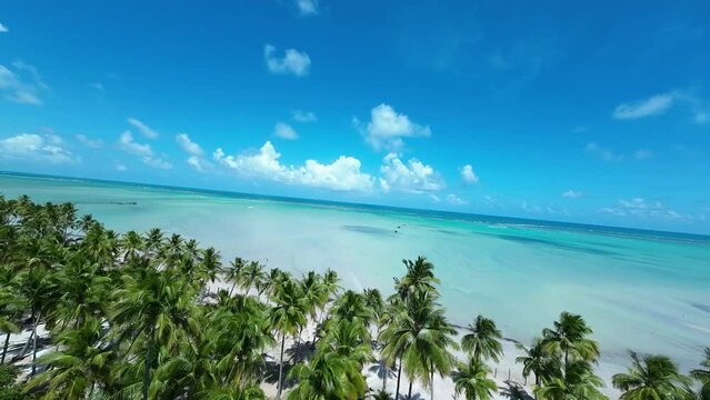 Tropical Beach At Maragogi In Alagoas Brazil. Tourism Landscape. Caribbean Background. Travel Scenery. Vacation Destination. Seascape Scene. Tropical Beach At Maragogi In Alagoas Brazil.