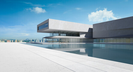 3D Modern architecture with a pool