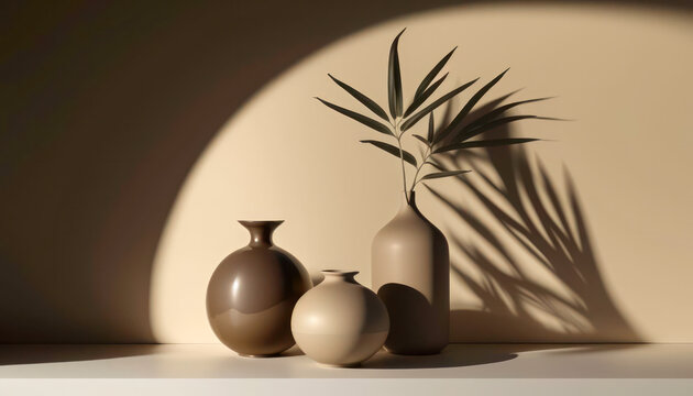 Product mockup with plant and vase. Generative AI