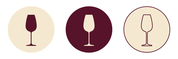 Glass of wine vector round icons collection. Stylized wine glasses in red and beige colors. Best for mobile apps, social media, highlights, logo creating and branding design.