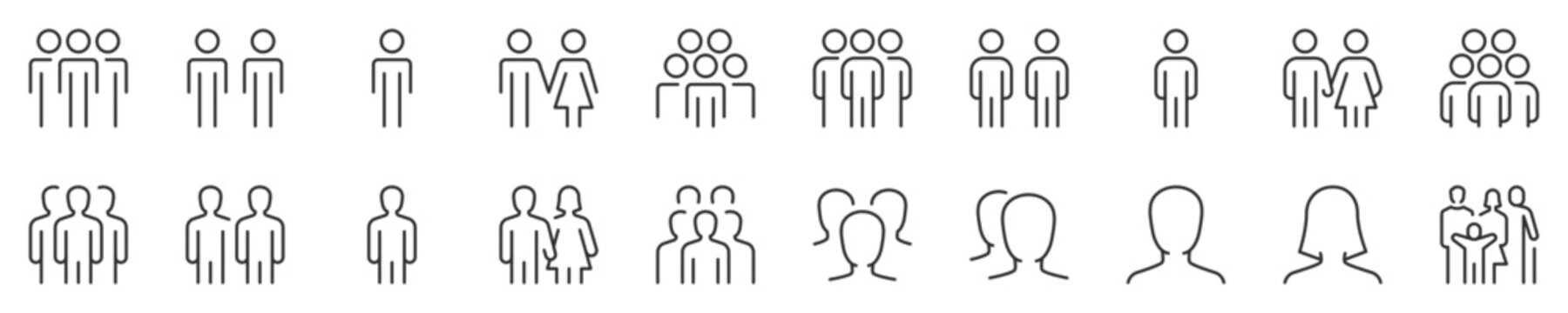 Line icons about people. Thin line icon set. Symbol collection in transparent background. Editable vector stroke. 512x512 Pixel Perfect.