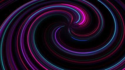 Obraz premium 3D rendering abstract twirl stripes digital background. Colorful neon glowing circle illustration.