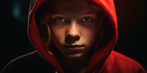 Portrait photo of a child in red