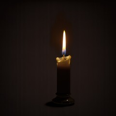 Single candle flickering in the darkness casting a warm. Generative AI.