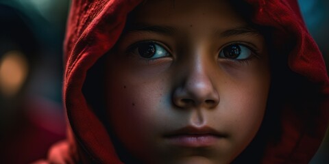 Portrait photo of a child in red