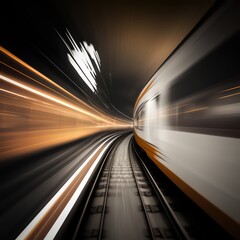 Obraz na płótnie Canvas Modern light subway underground tunnel with blurry rail. Generative AI.