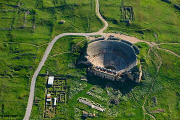 amphitheater in the ancient city of Hierapolis, aerial view