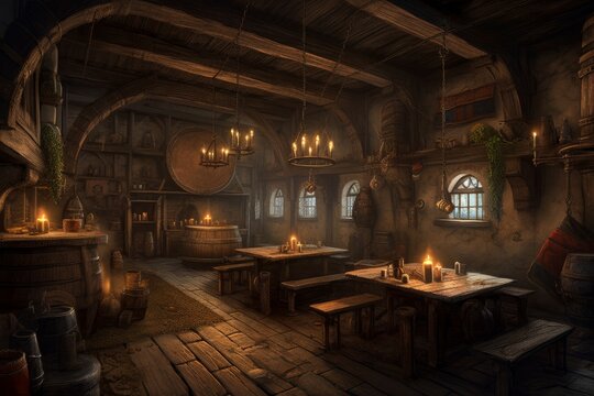 Wood medieval tavern. Generate Ai