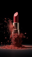 designer lipstick and a powerful explosion of red dust
