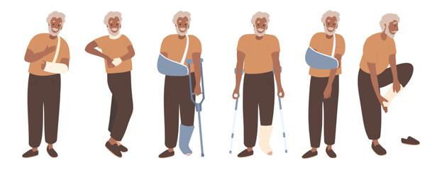 Set Senior black Man, broken hand, leg Fracture