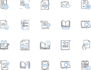 Literary output line icons collection. Creativity, Imagination, Expression, Artistry, Prose, Poetry, Novels vector and linear illustration. Fiction,Nonfiction,Short stories outline signs set