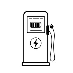 Ev charging station sign. Flat style icon black on transparent background. Green electricity energy consumption outline concept. Electromobility concept.
