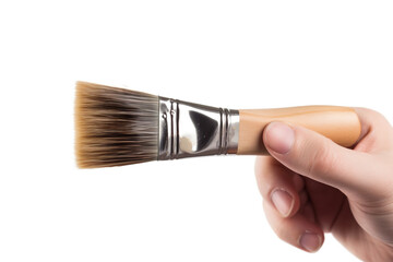 a man holding a brush in his hand on a white background, close-up. Generative Ai
