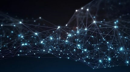 Abstract image on a dark background, showcasing interconnected data points that represent digital transformation and big data. Advanced AI driven network systems for a high tech future. Generative AI