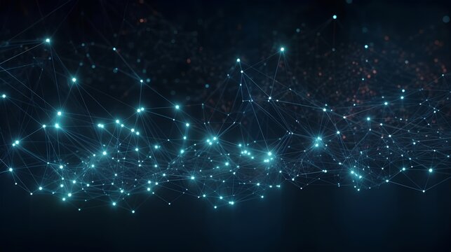 Abstract image on a dark background, showcasing interconnected data points that represent digital transformation and big data. Advanced AI driven network systems for a high tech future. Generative AI