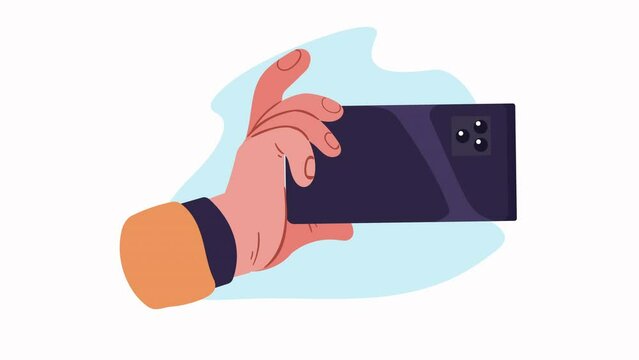 hand lifting black smartphone animation