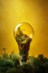 Earth day banner illustration. Light bulb green ecology concept. Generative ai