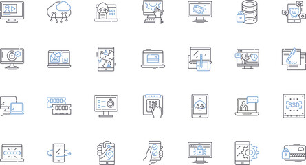 Identity verification line icons collection. Authentication, Biometrics, Identification, Verification, Security, Validation, Screening vector and linear illustration. Screening,Check,Trust outline