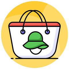 beautifully designed icon of beach bag shows a bag or tote used for carrying essentials to the beach such as sunscreen, towels, and snacks