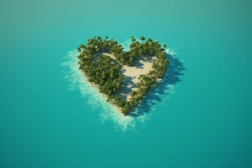 Tropical island love heart. Generate Ai