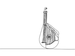 Bandura one line art. Continuous line drawing of music, instrument, folk, musical, ukrainian, culture, acoustic, ethnic, lute, kobza, traditional, mandolin, string