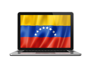 Venezuelan flag on laptop screen isolated on white. 3D illustration