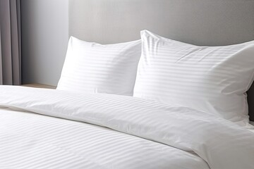  bed with white pillows in hotel, ai generative - obrazy, fototapety, plakaty