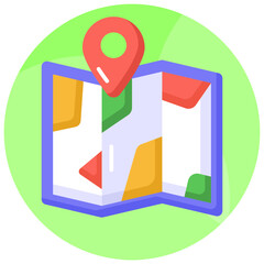 Tri Fold chart with location pointer, trendy icon of map location