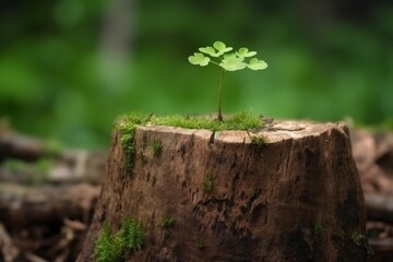 Young tree old stump. Generate Ai