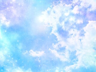 ファンタジーな星空の背景 雲 グラデーション キラキラ 夢 かわいい - obrazy, fototapety, plakaty