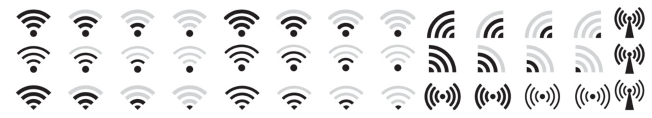 Wi Fi icon vector set. router wireless technology. wi-fi hot spot icon. wifi icon vector. stock vector collection - obrazy, fototapety, plakaty