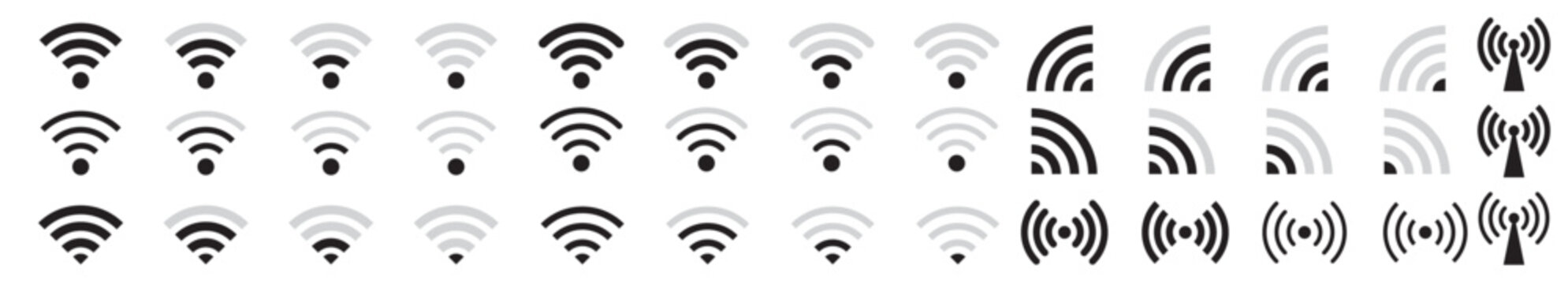 Wi Fi icon vector set. router wireless technology. wi-fi hot spot icon. wifi icon vector. stock vector collection