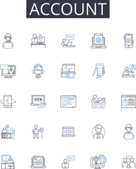 Account line icons collection. Balance Sheet, Financial Statement, Ledger Account, Asset Record, Balance Register, Income Account, Expense Record vector and linear illustration. Banking Account