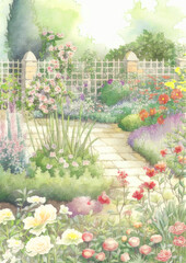english garden watercolor