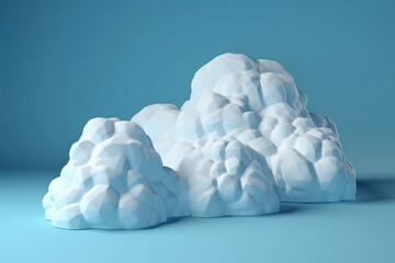 Cloud computing. Clouds isolated on blue wall background. 3d illustration. Generative AI